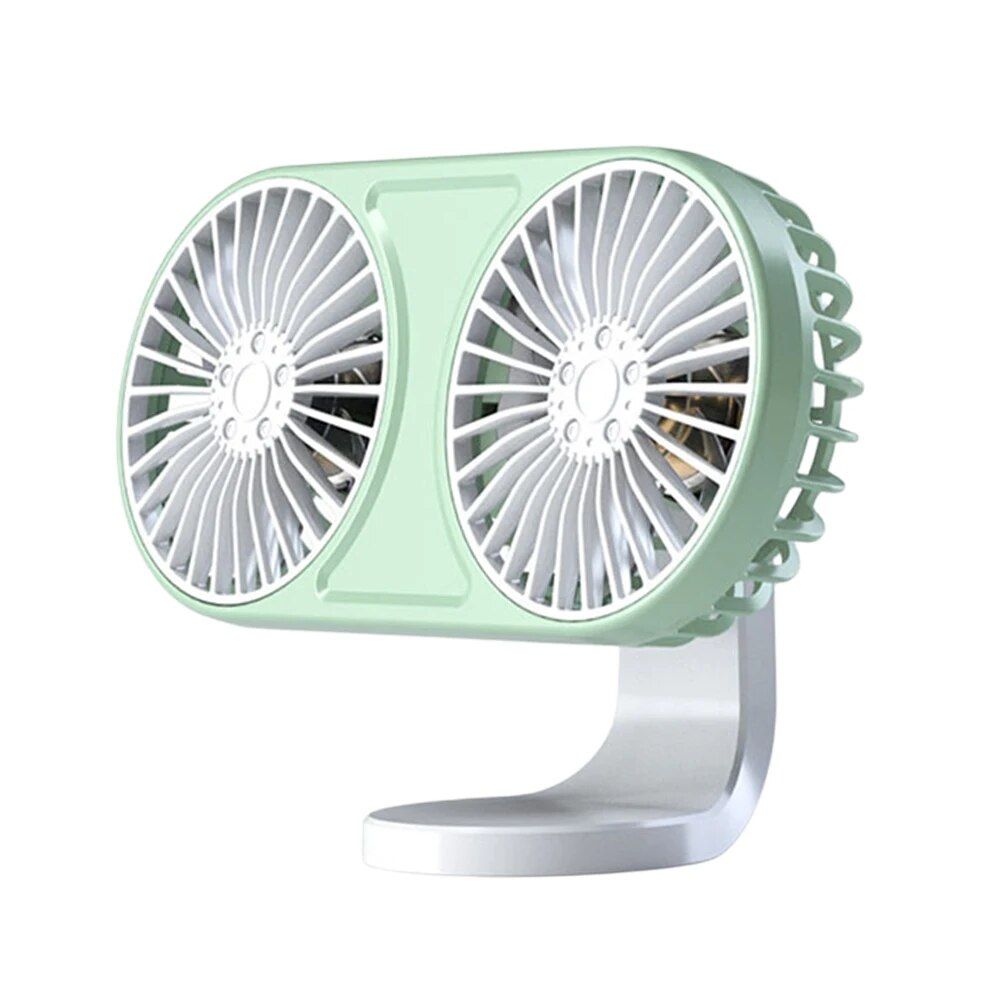 Lisslune | 360° Rotating Double-head USB Car Fan with Ambient Lighting