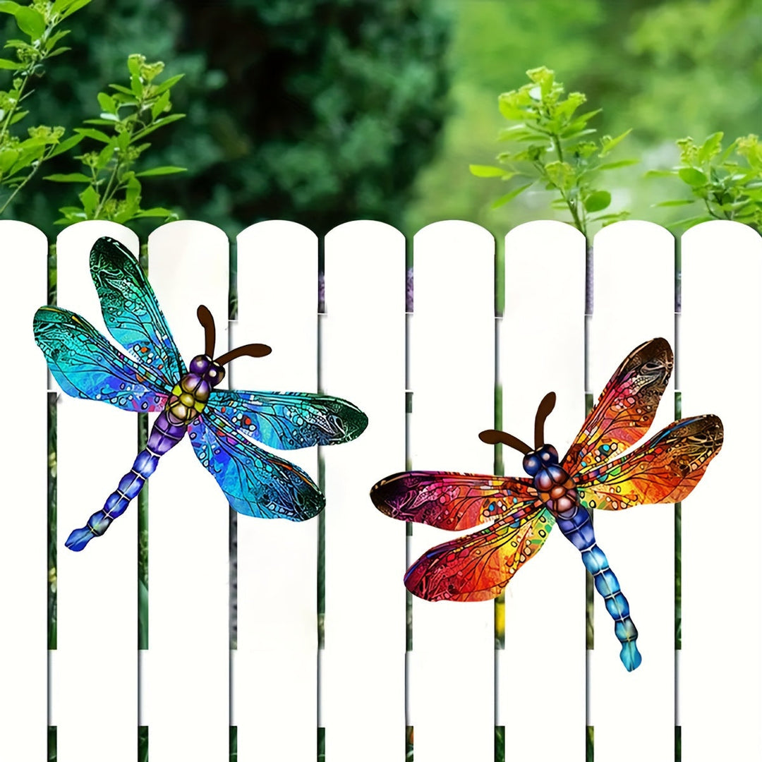 Lisslune | 1/2 piece vibrant dragonfly wall art made of metal – artistic outdoor decoration for gardens, homes, and events – durable, versatile, and eye-catching – a perfect gift idea for any occasion