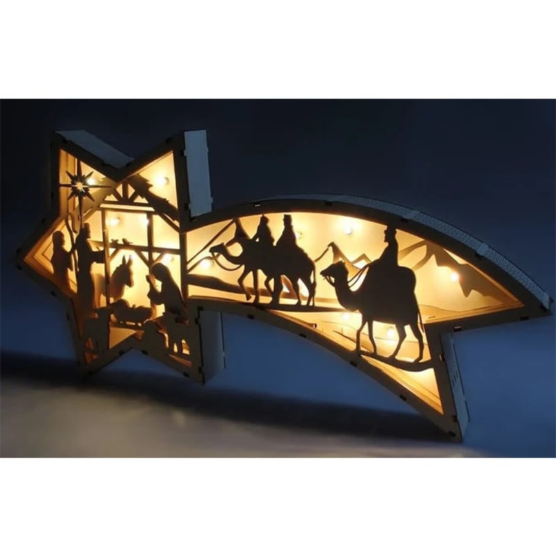 Lisslune | LED Wooden Christmas Ornaments Nativity Scene Star Shaped Desk Lamp
