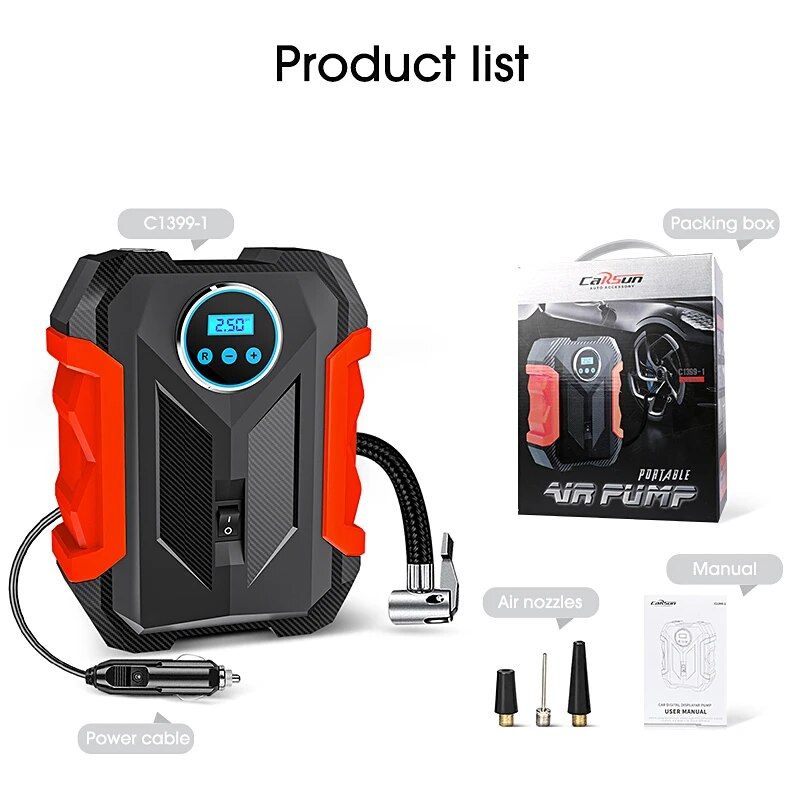 Lisslune | Portable Digital TIRE PUMP with LED light for car and motorcycle