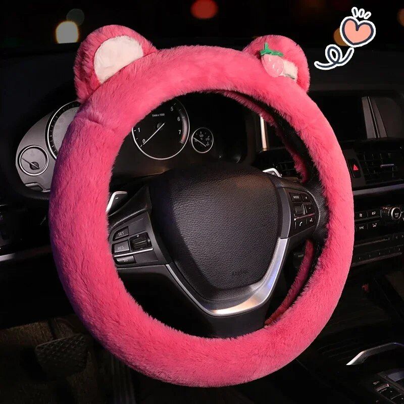 Lisslune | Pink cat ears plush steering wheel cover