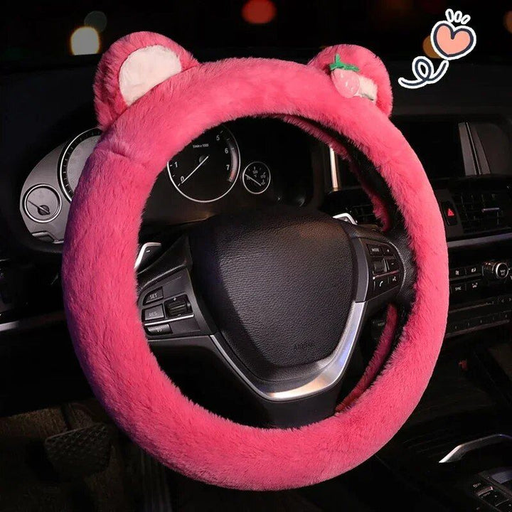 Lisslune | Pink cat ears plush steering wheel cover