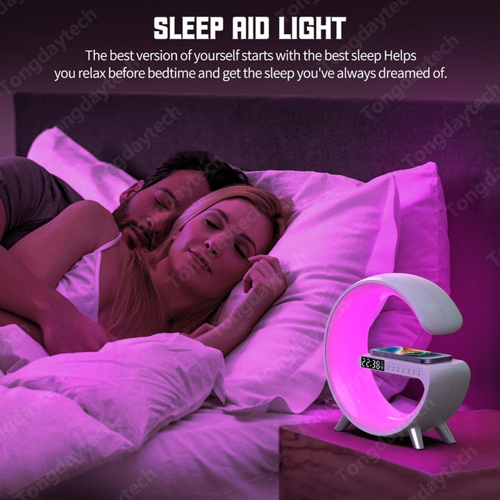 Lisslune | Multifunctional wireless charger alarm clock speaker APP control RGB night light charging station for iPhone 11 12 13 14 Samsung