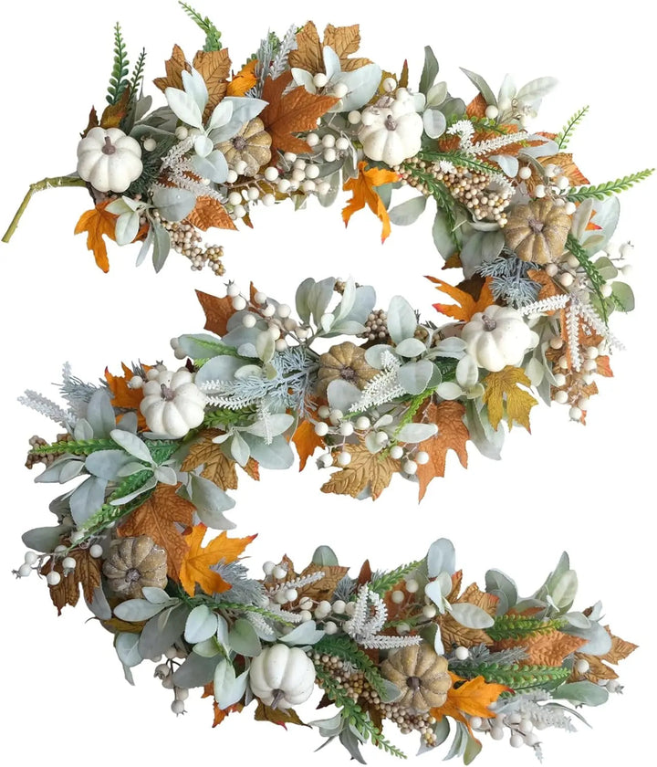 Lisslune | Halloween Autumn Wreath – Handmade Door Wreath with Pumpkins and Eucalyptus