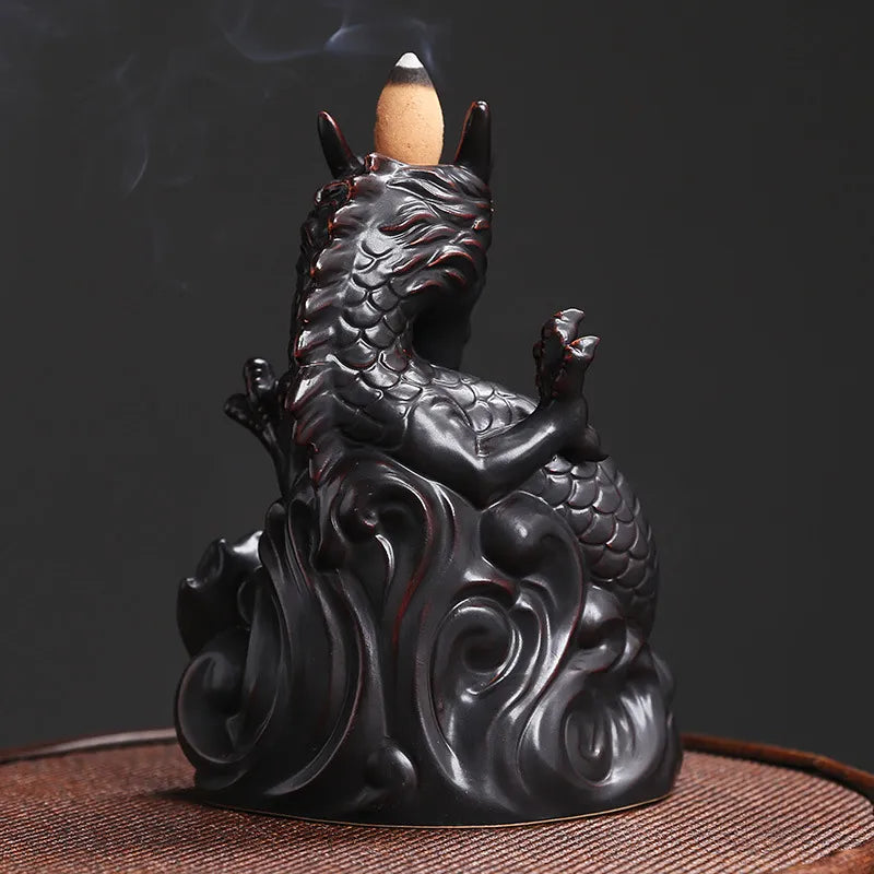 Lisslune | 1Pc, Dragon Backflow Incense Holder Ceramic Incense Stick Holder, for Home Decor Aromatherapy Relaxation Gifts (Without Incense)