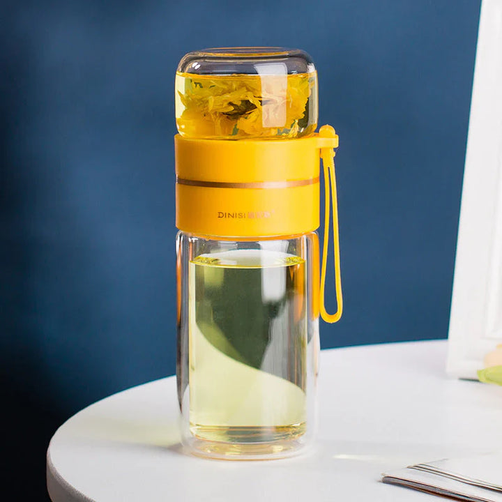Lisslune | Double-walled glass bottle with tea strainer and infuser