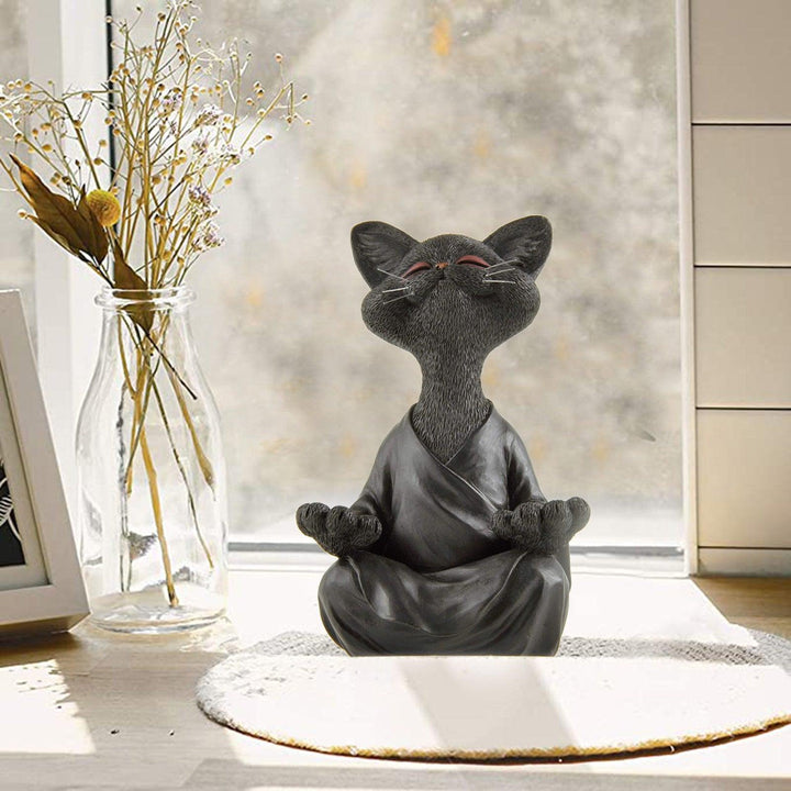 Lisslune | Playful Black Buddha Cat Figure Meditation Yoga Collectible Happy Cat Decor Home Garden Decoration Garden Ornament