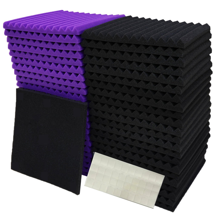 Lisslune | Schallabsorbierende Paneele] 50 Stück Hochwertige schallabsorbierende Wandpaneele - Schwarz Lila - Geräusche absorbieren und mischen - Geeignet für Aufnahmeräume, Schlafzimmer, KTV-Räume - Klebende Rückseite und Schallisolationsmaterialien