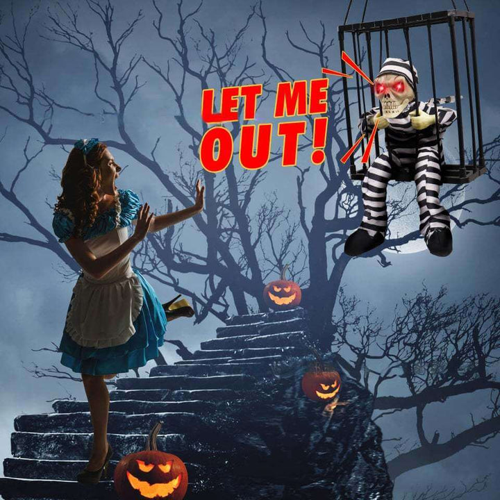 Lisslune | Halloween Decoration – Movable Prisoner in Cage with Sound and Motion Sensor