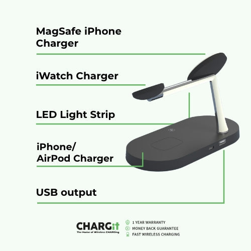 Lisslune | 4-in-1 Wireless Charging Station - Magnetic Qi Charger for Phone, Watch & Earbuds