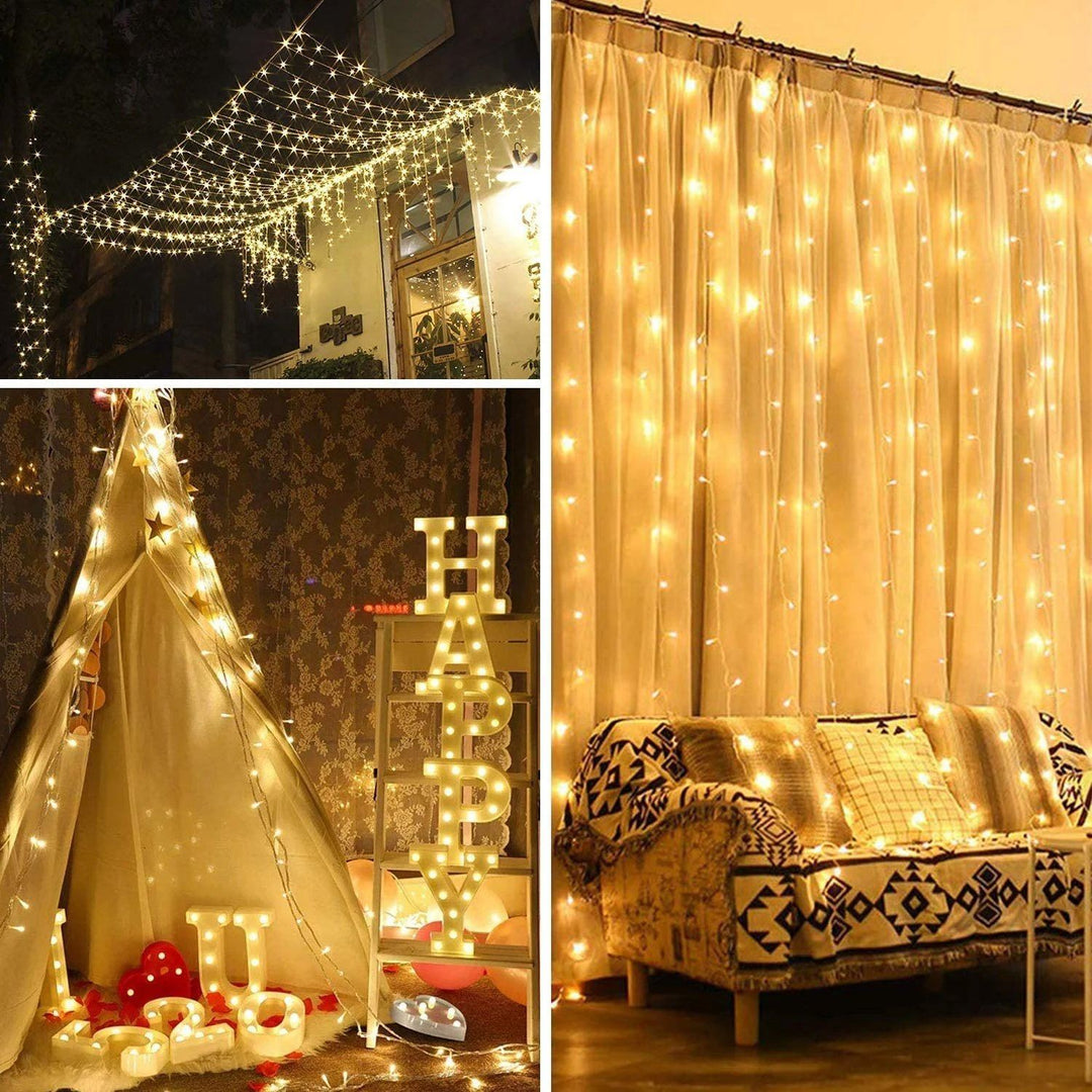 Lisslune | 600 LED 9.8 x 19.6 FT. LED curtain lights with 8 light modes and memory function