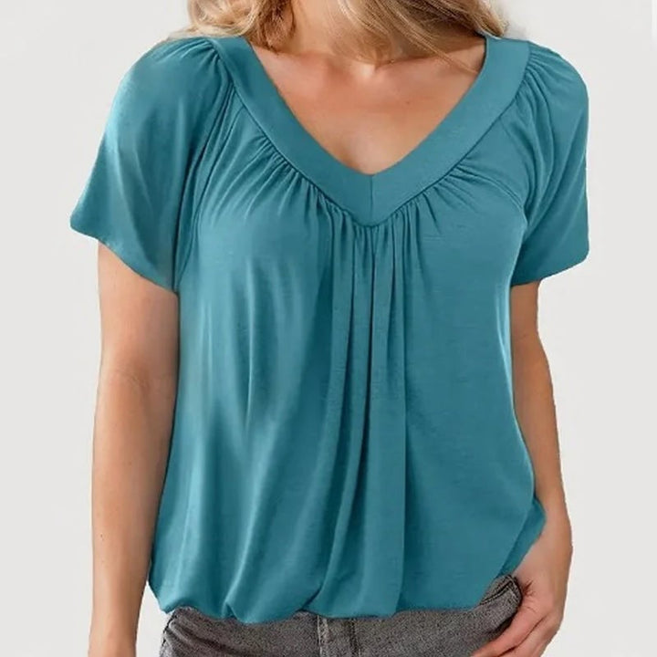 Lisslune | Women's Casual Pleated V-Neck Short-Sleeve Top