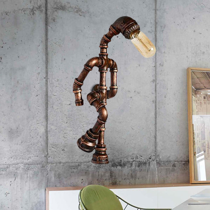 Skørter | Metal Bronze Wall Lamp Light Standing Human Shape 1 Bulb Industrial Wall Mount Pipe Lamp