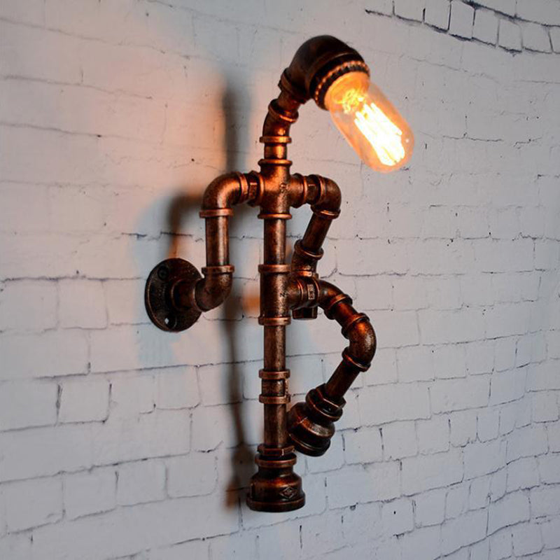 Skørter | Metal Bronze Wall Lamp Light Standing Human Shape 1 Bulb Industrial Wall Mount Pipe Lamp