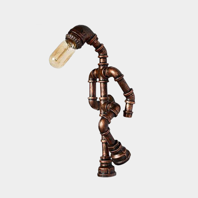 Skørter | Metal Bronze Wall Lamp Light Standing Human Shape 1 Bulb Industrial Wall Mount Pipe Lamp