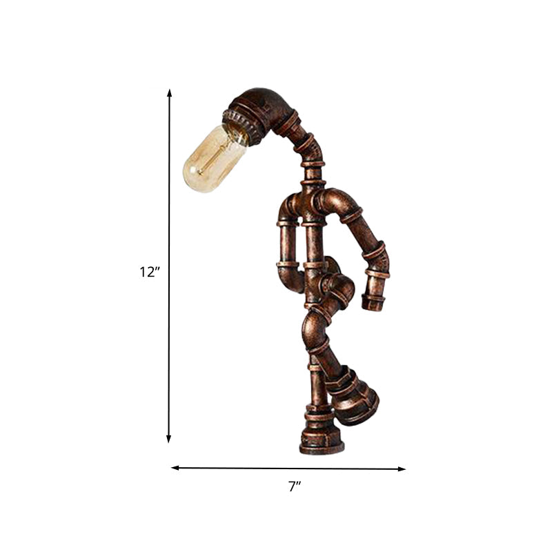 Skørter | Metal Bronze Wall Lamp Light Standing Human Shape 1 Bulb Industrial Wall Mount Pipe Lamp