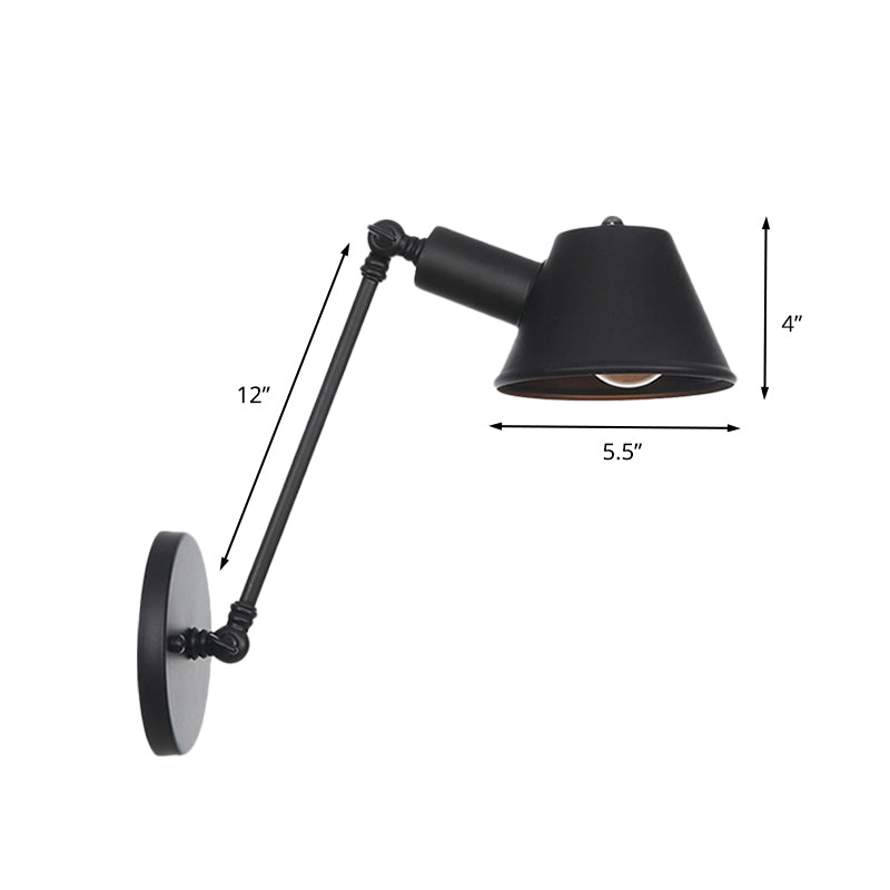 Skørter | Black 1-Bulb Wall Lamp Wall Sconce Farmhouse Iron Bell Wall Mount Light with 8"/12" Long Swing Arm