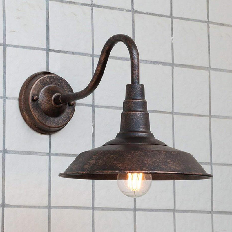 Skørter | 1 Bulb Iron Wall Light Rustic Black Finish Barn Nightstand Wall Lamp with Goose Neck Arm