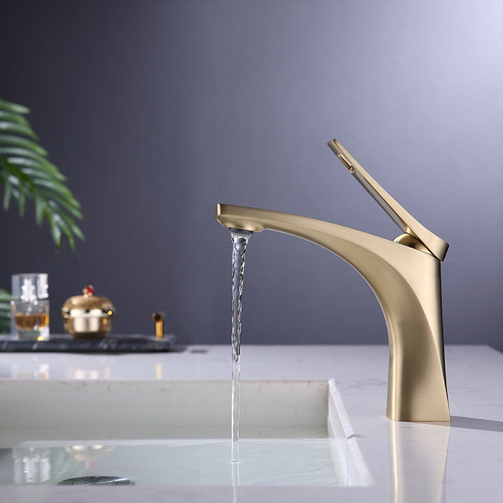 Lisslune | Modern Vessel Faucet Brass Lever Handles Low Arc with Water Hose Bathroom Vessel Faucet
