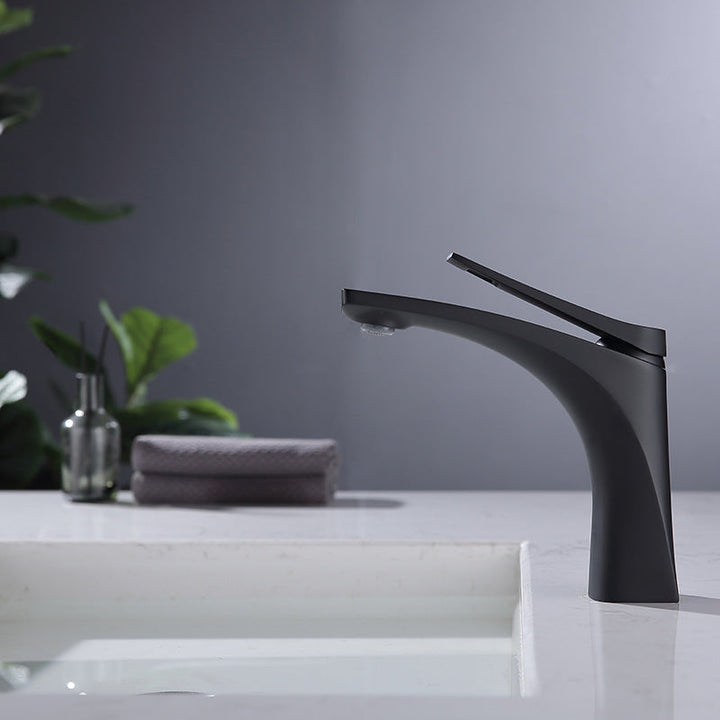 Lisslune | Modern Vessel Faucet Brass Lever Handles Low Arc with Water Hose Bathroom Vessel Faucet
