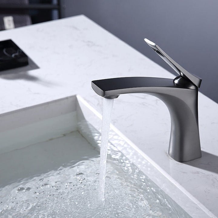 Lisslune | Modern Vessel Faucet Brass Lever Handles Low Arc with Water Hose Bathroom Vessel Faucet