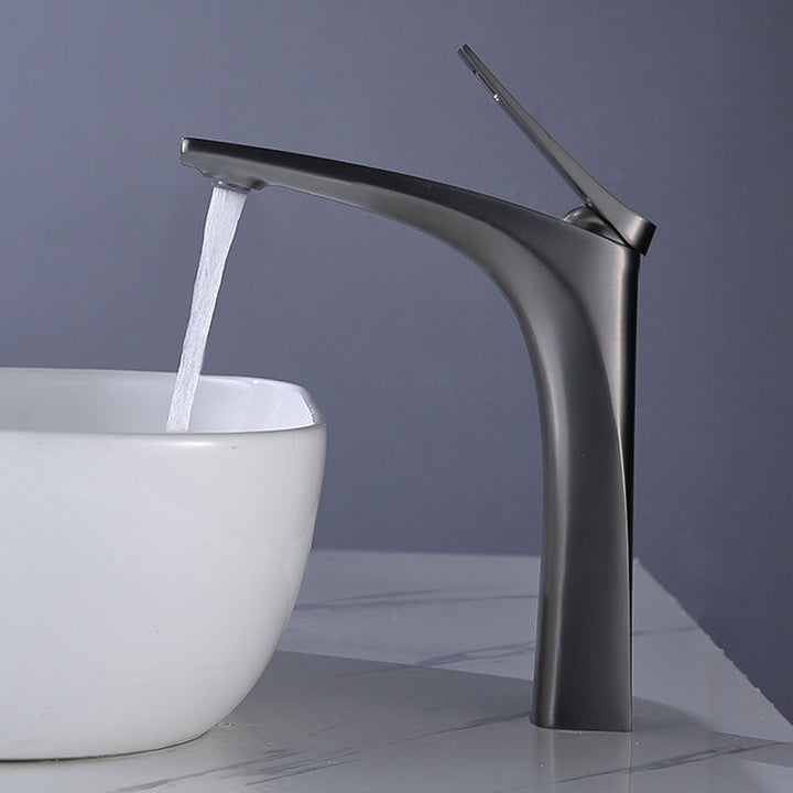 Lisslune | Modern Vessel Faucet Brass Lever Handles Low Arc with Water Hose Bathroom Vessel Faucet