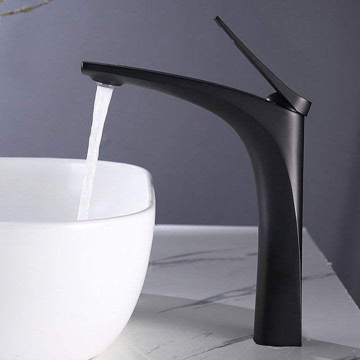 Lisslune | Modern Vessel Faucet Brass Lever Handles Low Arc with Water Hose Bathroom Vessel Faucet