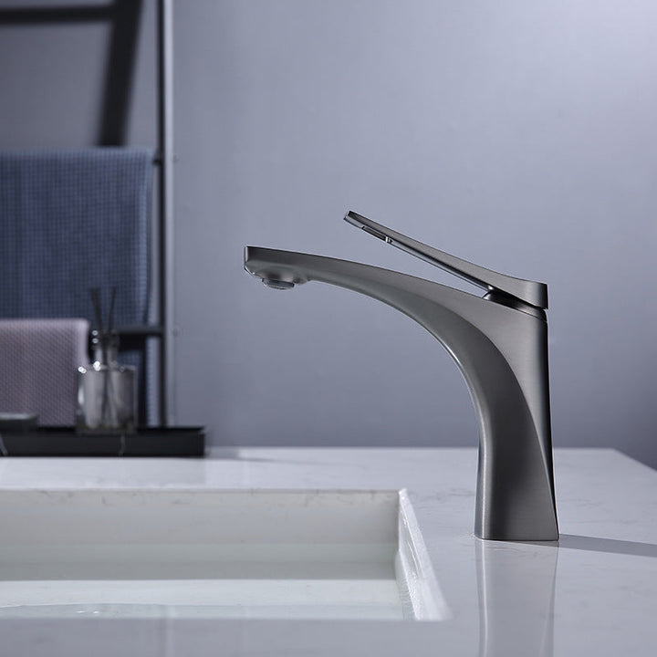 Lisslune | Modern Vessel Faucet Brass Lever Handles Low Arc with Water Hose Bathroom Vessel Faucet