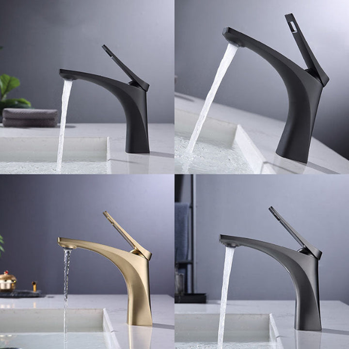 Lisslune | Modern Vessel Faucet Brass Lever Handles Low Arc with Water Hose Bathroom Vessel Faucet