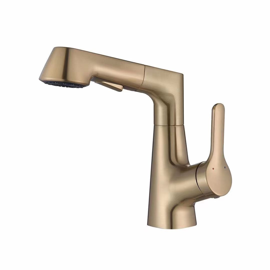 Lisslune | Modern Sink Faucet Lever Handle Copper Low Arc Pull-down Sink Faucet