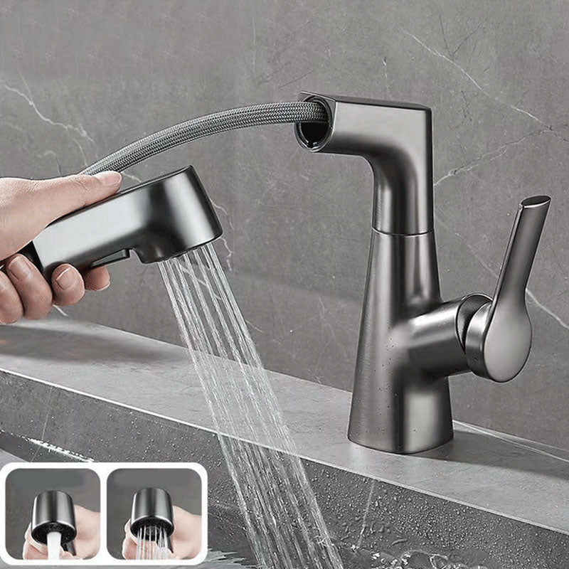 Lisslune | Modern Sink Faucet Lever Handle Copper Low Arc Pull-down Sink Faucet