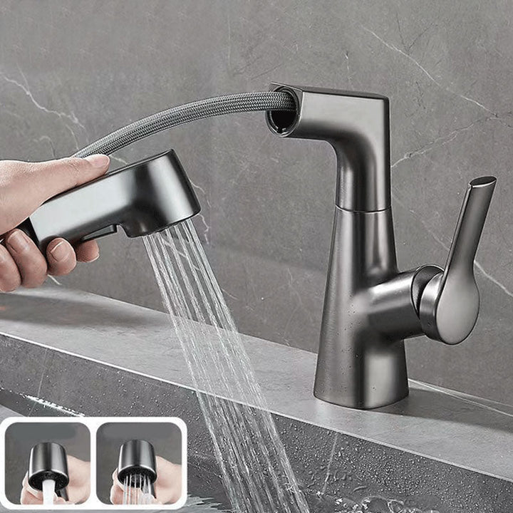 Lisslune | Modern Sink Faucet Lever Handle Copper Low Arc Pull-down Sink Faucet