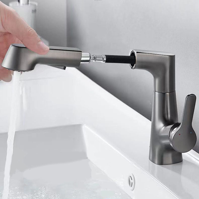 Lisslune | Modern Sink Faucet Lever Handle Copper Low Arc Pull-down Sink Faucet