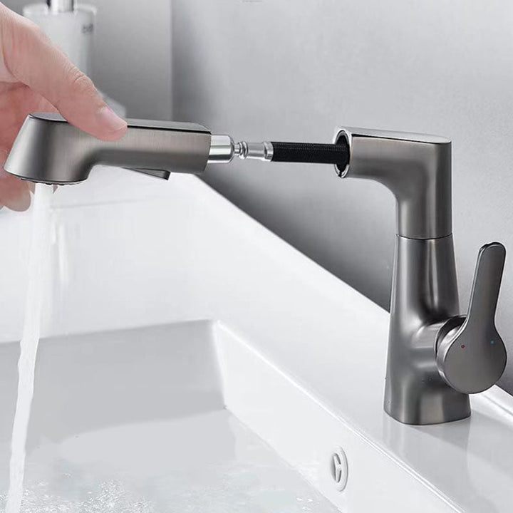 Lisslune | Modern Sink Faucet Lever Handle Copper Low Arc Pull-down Sink Faucet