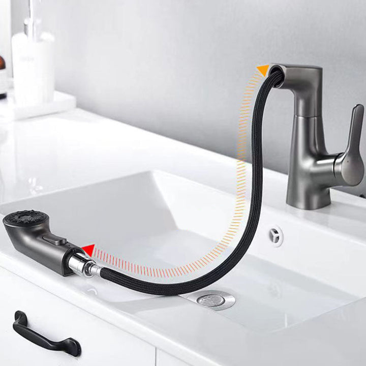 Lisslune | Modern Sink Faucet Lever Handle Copper Low Arc Pull-down Sink Faucet