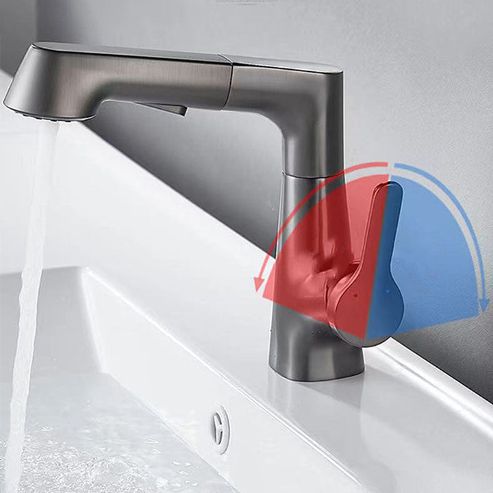 Lisslune | Modern Sink Faucet Lever Handle Copper Low Arc Pull-down Sink Faucet