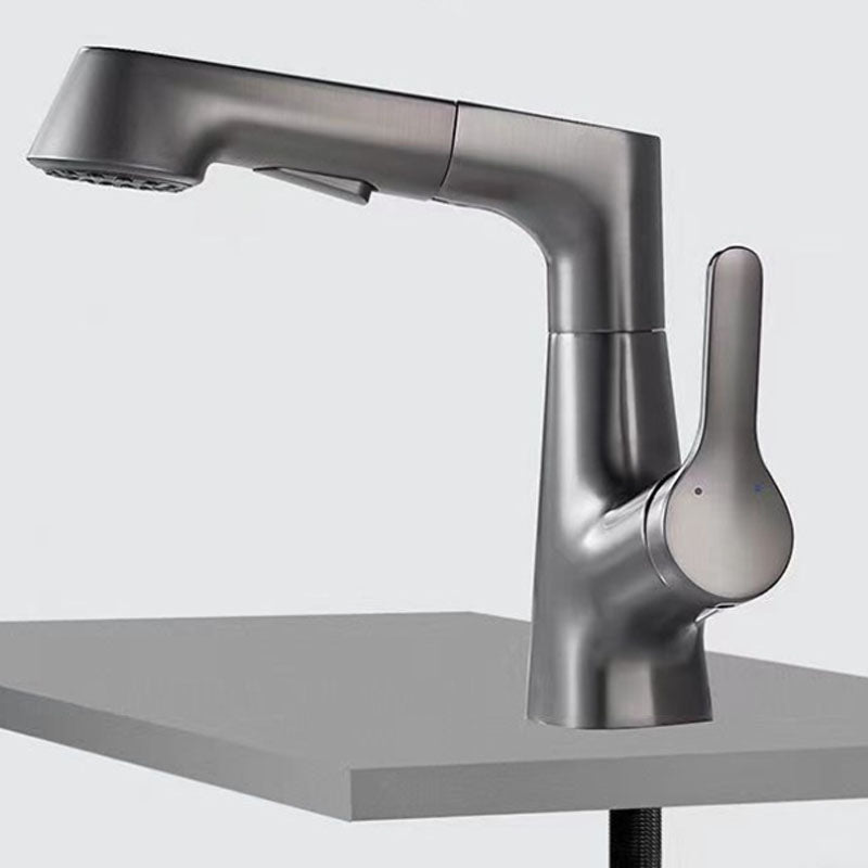 Lisslune | Modern Sink Faucet Lever Handle Copper Low Arc Pull-down Sink Faucet