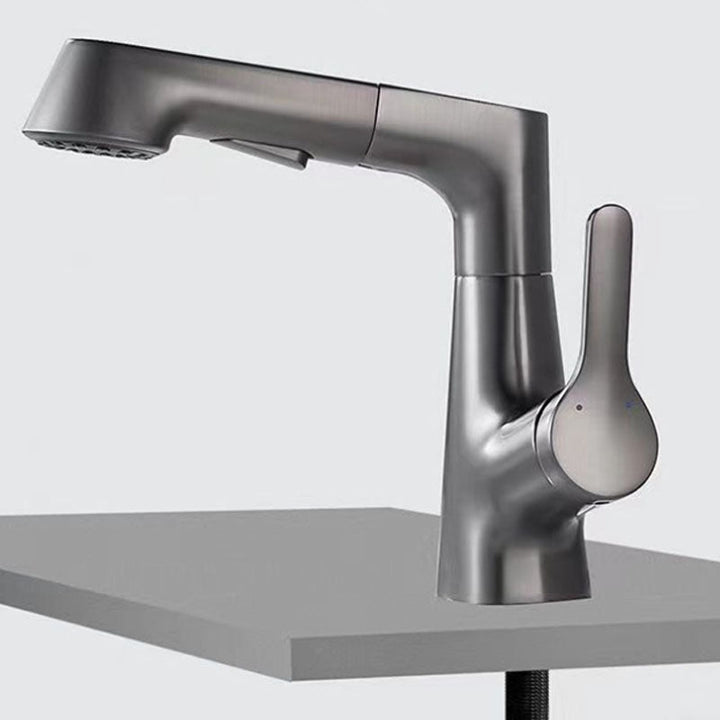 Lisslune | Modern Sink Faucet Lever Handle Copper Low Arc Pull-down Sink Faucet