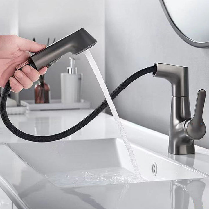 Lisslune | Modern Sink Faucet Lever Handle Copper Low Arc Pull-down Sink Faucet