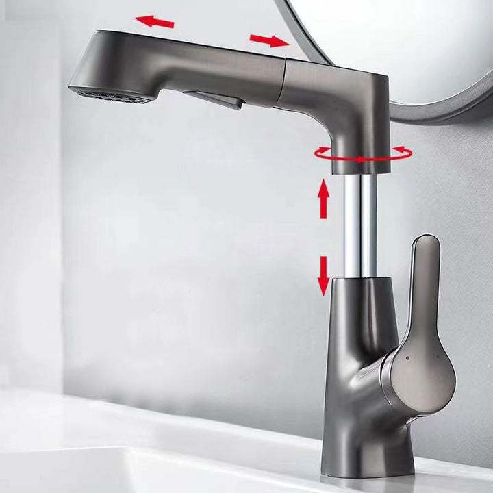 Lisslune | Modern Sink Faucet Lever Handle Copper Low Arc Pull-down Sink Faucet