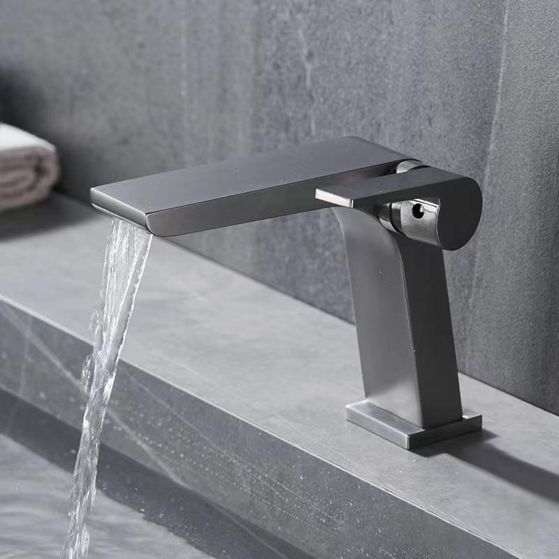 Lisslune | Modern Faucet Brass Lever Waterfall Spout Sink Faucet