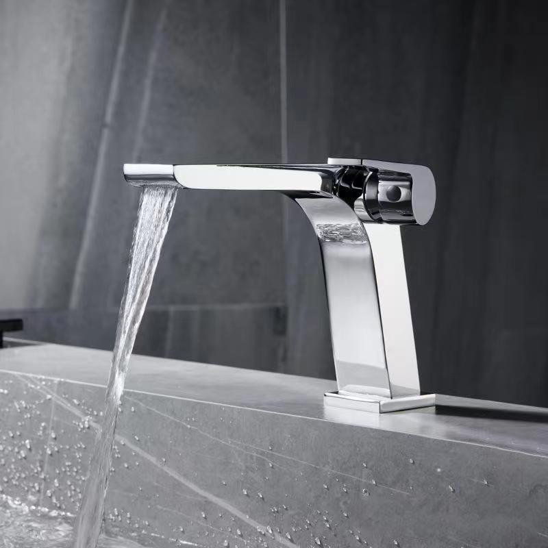 Lisslune | Modern Faucet Brass Lever Waterfall Spout Sink Faucet