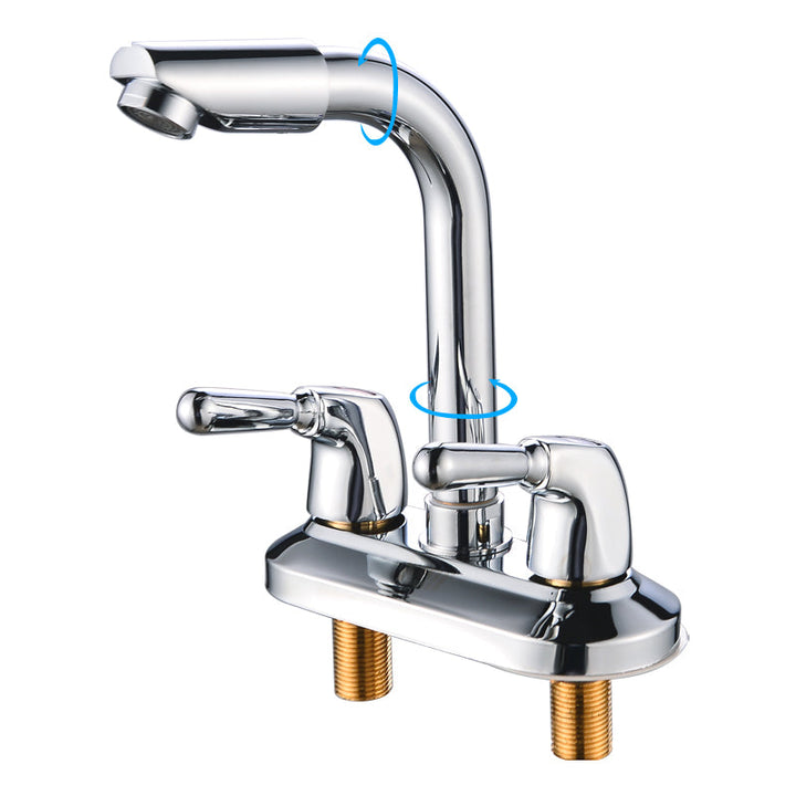 Lisslune | 2-Handle Brushed Nickel Wide Spout Faucet 2-Hole Centered Bathroom Sink Faucet with Brass