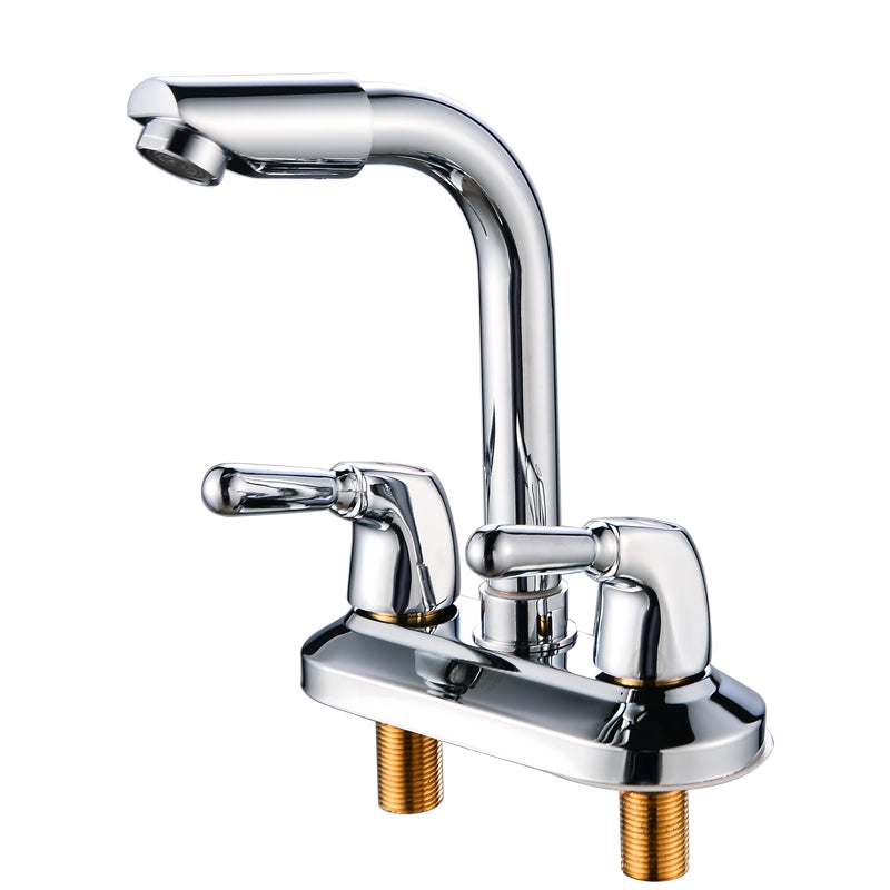 Lisslune | 2-Handle Brushed Nickel Wide Spout Faucet 2-Hole Centered Bathroom Sink Faucet with Brass