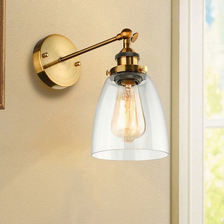 Lisslune | Bronze/Brass/Copper One Light Wall Lamp Vintage Style Clear Glass Tapered Lighting Fixture for Living Room