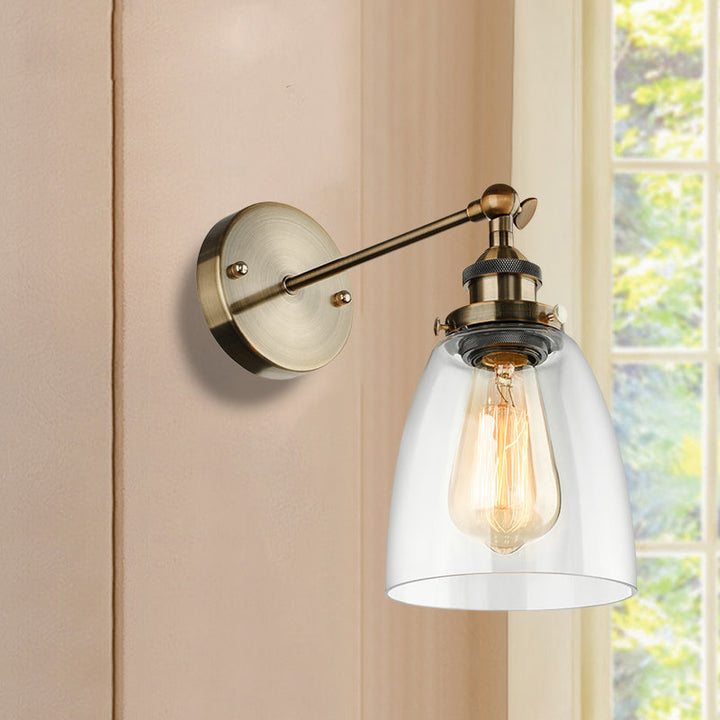 Lisslune | Bronze/Brass/Copper One Light Wall Lamp Vintage Style Clear Glass Tapered Lighting Fixture for Living Room