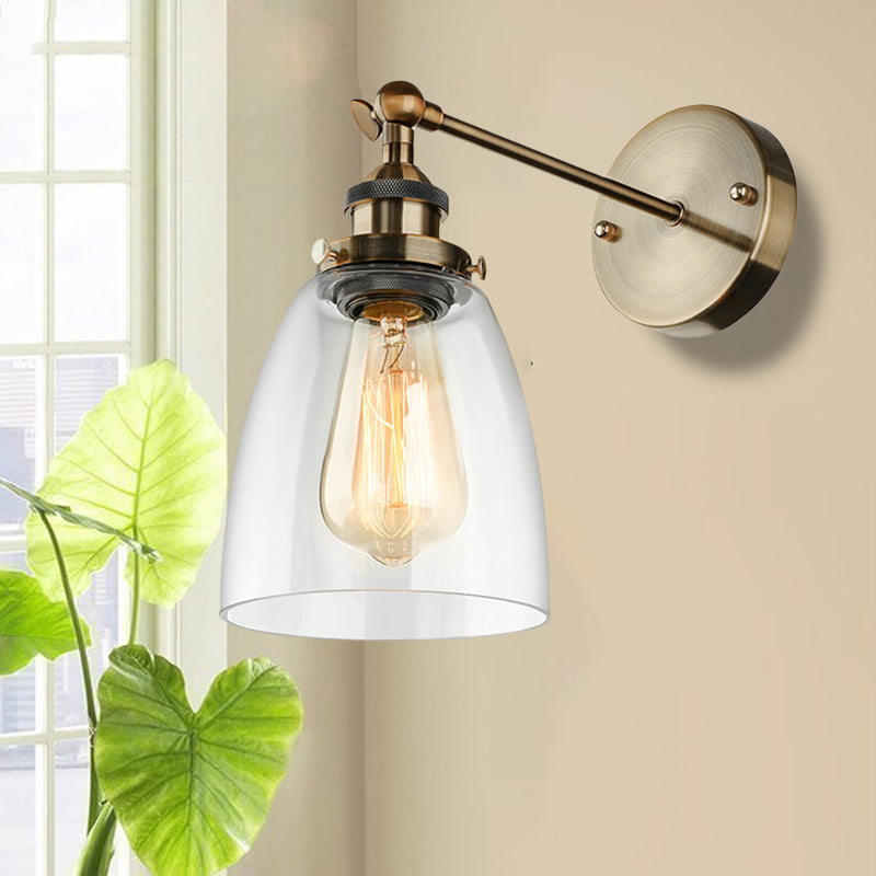 Lisslune | Bronze/Brass/Copper One Light Wall Lamp Vintage Style Clear Glass Tapered Lighting Fixture for Living Room