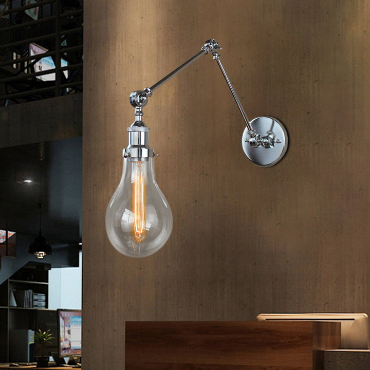 Lisslune | Bulb Shade Clear Glass Wall Lighting Industrial Single Light Living Room Wall Lamp in Chrome