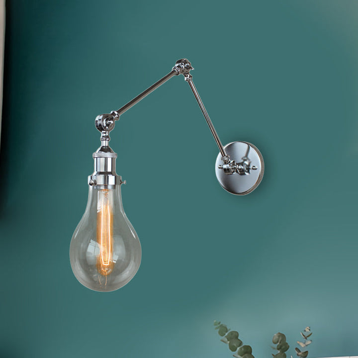 Lisslune | Bulb Shade Clear Glass Wall Lighting Industrial Single Light Living Room Wall Lamp in Chrome