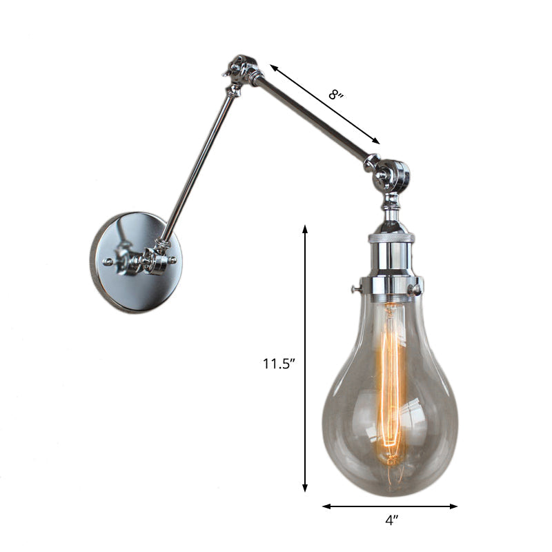 Lisslune | Bulb Shade Clear Glass Wall Lighting Industrial Single Light Living Room Wall Lamp in Chrome